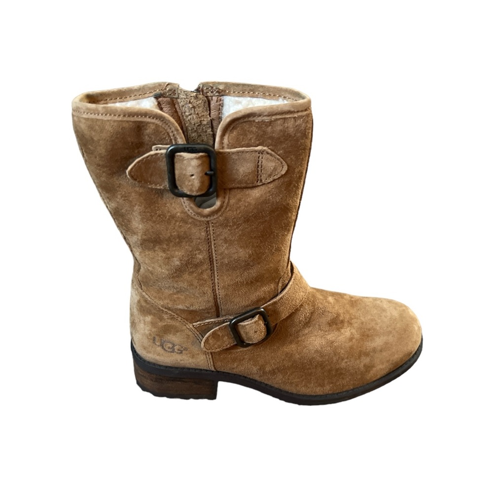 UGG Women's Chaney Chestnut Boots‎ Double-Buckle Moto Boot Brown Size 6